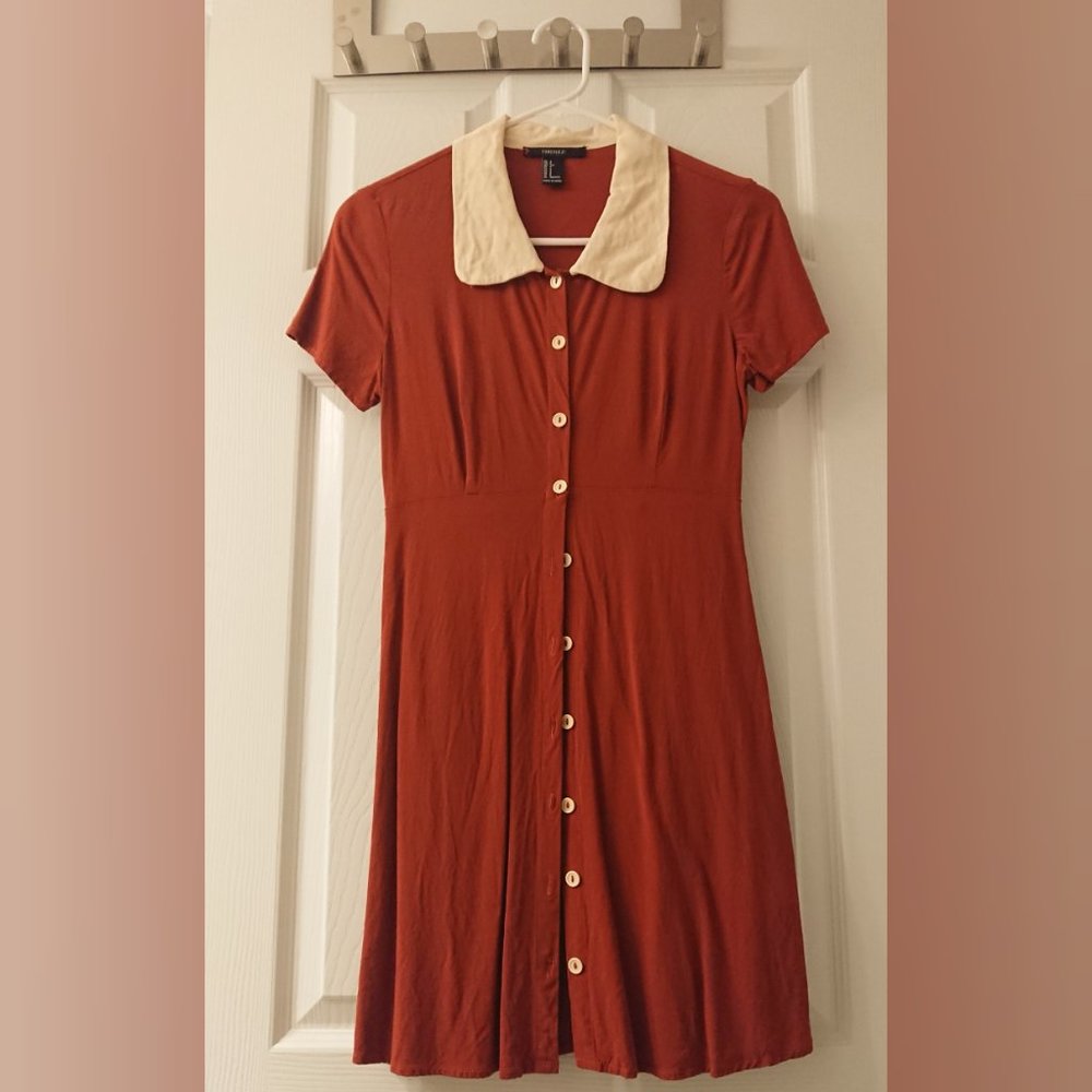 Forever 21 - Rust Peter Pan Collar Short Sleeve Button Up Dress